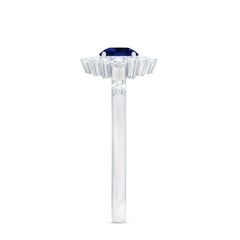 5mm Round Lab Created Blue Sapphire Classic Halo Ring with Diamond