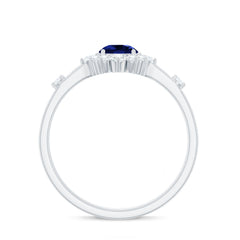 5mm Round Lab Created Blue Sapphire Classic Halo Ring with Diamond