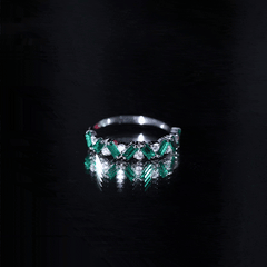Baguette Shape Lab Grown Emerald Half Eternity Ring with Moissanite