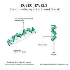 Baguette Shape Lab Grown Emerald Half Eternity Ring with Moissanite