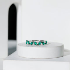 Baguette Shape Lab Grown Emerald Half Eternity Ring with Moissanite