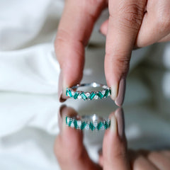 Baguette Shape Lab Grown Emerald Half Eternity Ring with Moissanite