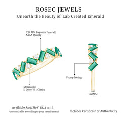 Baguette Shape Lab Grown Emerald Half Eternity Ring with Moissanite