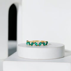Baguette Shape Lab Grown Emerald Half Eternity Ring with Moissanite