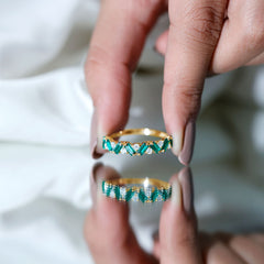 Baguette Shape Lab Grown Emerald Half Eternity Ring with Moissanite