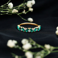 Baguette Shape Lab Grown Emerald Half Eternity Ring with Moissanite