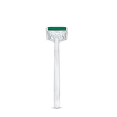 Certified Lab Grown Emerald Cut Emerald Engagement Ring with Diamond Trio