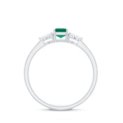 Certified Lab Grown Emerald Cut Emerald Engagement Ring with Diamond Trio