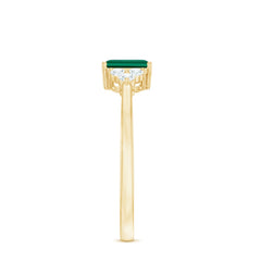 Certified Lab Grown Emerald Cut Emerald Engagement Ring with Diamond Trio