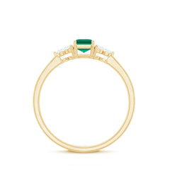 Certified Lab Grown Emerald Cut Emerald Engagement Ring with Diamond Trio