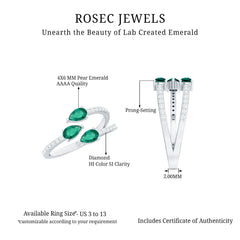 Certified Pear Shape Lab Grown Emerald Diamond Cocktail Ring
