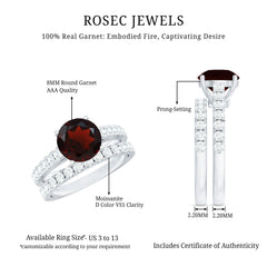 Certified Real 8mm Garnet Wedding Bridal Ring Set of 2