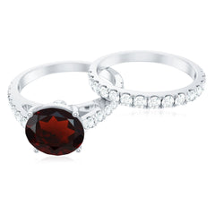 Certified Real 8mm Garnet Wedding Bridal Ring Set of 2