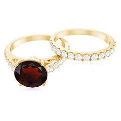 Certified Real 8mm Garnet Wedding Bridal Ring Set of 2