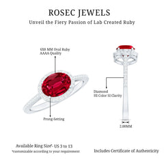 East West Set Lab Grown Ruby Oval Engagement Ring with Diamond