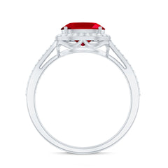 East West Set Lab Grown Ruby Oval Engagement Ring with Diamond