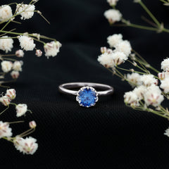 Certified 1 Carat Lab Grown Blue Sapphire Solitaire Engagement Ring