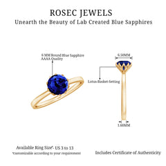 Certified 1 Carat Lab Grown Blue Sapphire Solitaire Engagement Ring