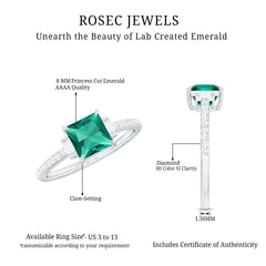 Lab Grown Emerald Diamond 3 Stone Engagement Ring with Certificate