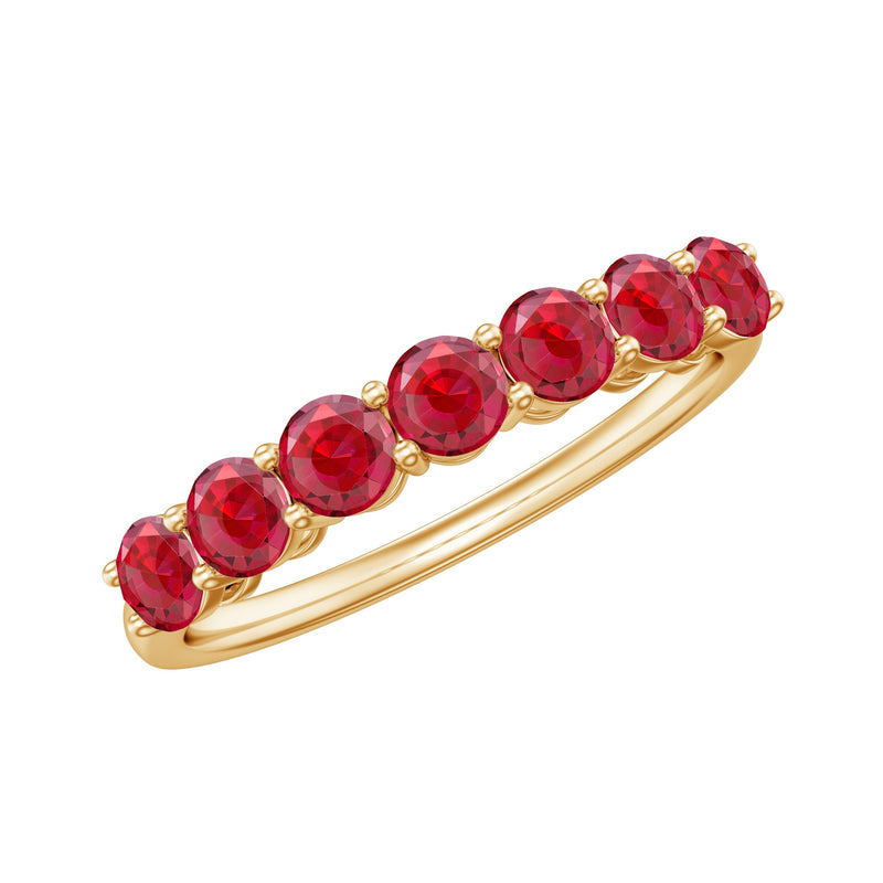 Lab Created Ruby Seven Stone Half Eternity Ring in Gold