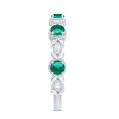 Nature Inspired Lab Grown Emerald Diamond Half Eternity Anniversary Ring