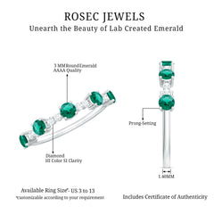 Certified Lab Grown Emerald Half Eternity Anniversary Ring with Diamond