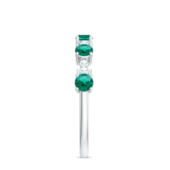 Certified Lab Grown Emerald Half Eternity Anniversary Ring with Diamond