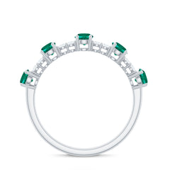 Certified Lab Grown Emerald Half Eternity Anniversary Ring with Diamond