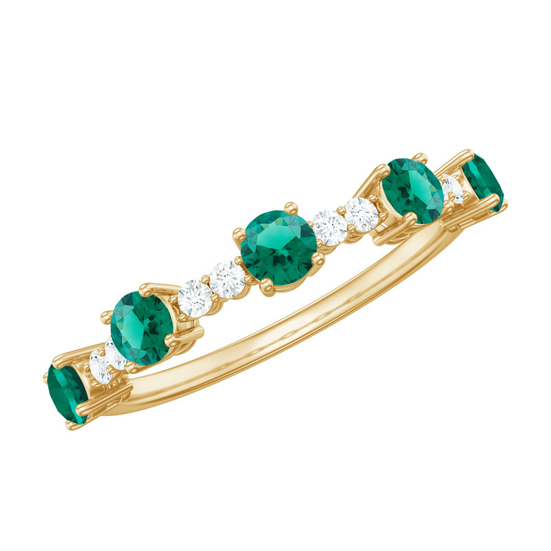 Certified Lab Grown Emerald Half Eternity Anniversary Ring with Diamond