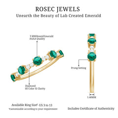 Certified Lab Grown Emerald Half Eternity Anniversary Ring with Diamond