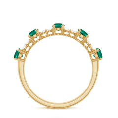 Certified Lab Grown Emerald Half Eternity Anniversary Ring with Diamond