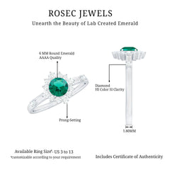 Certified Lab Grown Emerald Classic Engagement Ring with Diamond