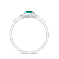 Certified Lab Grown Emerald Classic Engagement Ring with Diamond