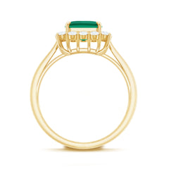 Lab Grown 7X9 mm Emerald Cut Emerald Vintage Engagement Ring with Diamond Halo
