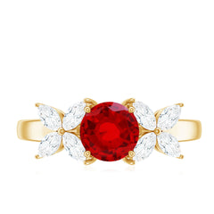 Brilliant Cut Lab Created Ruby Floral Engagement Ring with Certificate