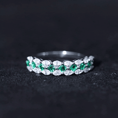 Certified Lab Grown Emerald Half Eternity Wedding Band