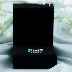 Certified Lab Grown Emerald Half Eternity Wedding Band