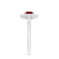Round Lab Created Ruby Promise Ring with Diamond Halo