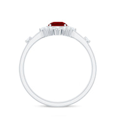 Round Lab Created Ruby Promise Ring with Diamond Halo