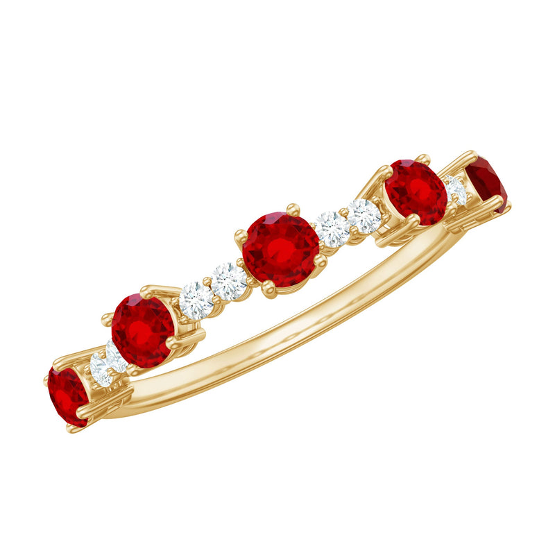Lab Created Ruby and Diamond Half Eternity Stackable Ring