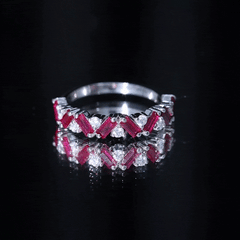 Baguette Shape Lab Grown Ruby Half Eternity Ring with Moissanite