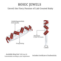 Baguette Shape Lab Grown Ruby Half Eternity Ring with Moissanite