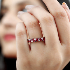 Baguette Shape Lab Grown Ruby Half Eternity Ring with Moissanite