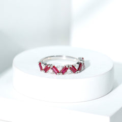 Baguette Shape Lab Grown Ruby Half Eternity Ring with Moissanite