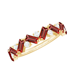 Baguette Shape Lab Grown Ruby Half Eternity Ring with Moissanite