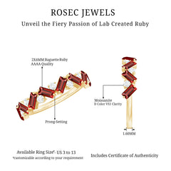 Baguette Shape Lab Grown Ruby Half Eternity Ring with Moissanite