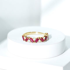 Baguette Shape Lab Grown Ruby Half Eternity Ring with Moissanite