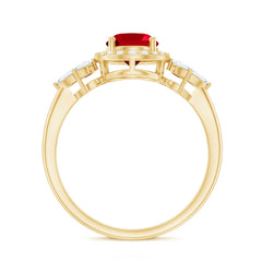 Oval Shaped Lab Created Ruby Nature Engagement Ring with Diamond Accent