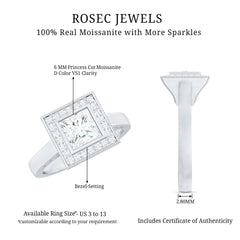 Princess Cut Moissanite Halo Engagement Ring with Milgrain Detail