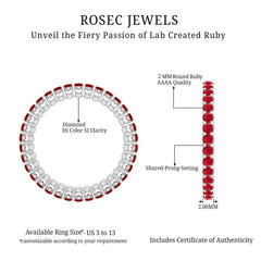 1.75 CT Round Shape Lab Grown Ruby and Diamond Eternity Wedding Band